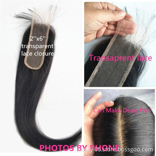Wholesale Kim K 2x6 Swiss Lace Closure 100% Virgin Brazilian Human Hair Lace Closure Deep Middle Part Kim K Closure